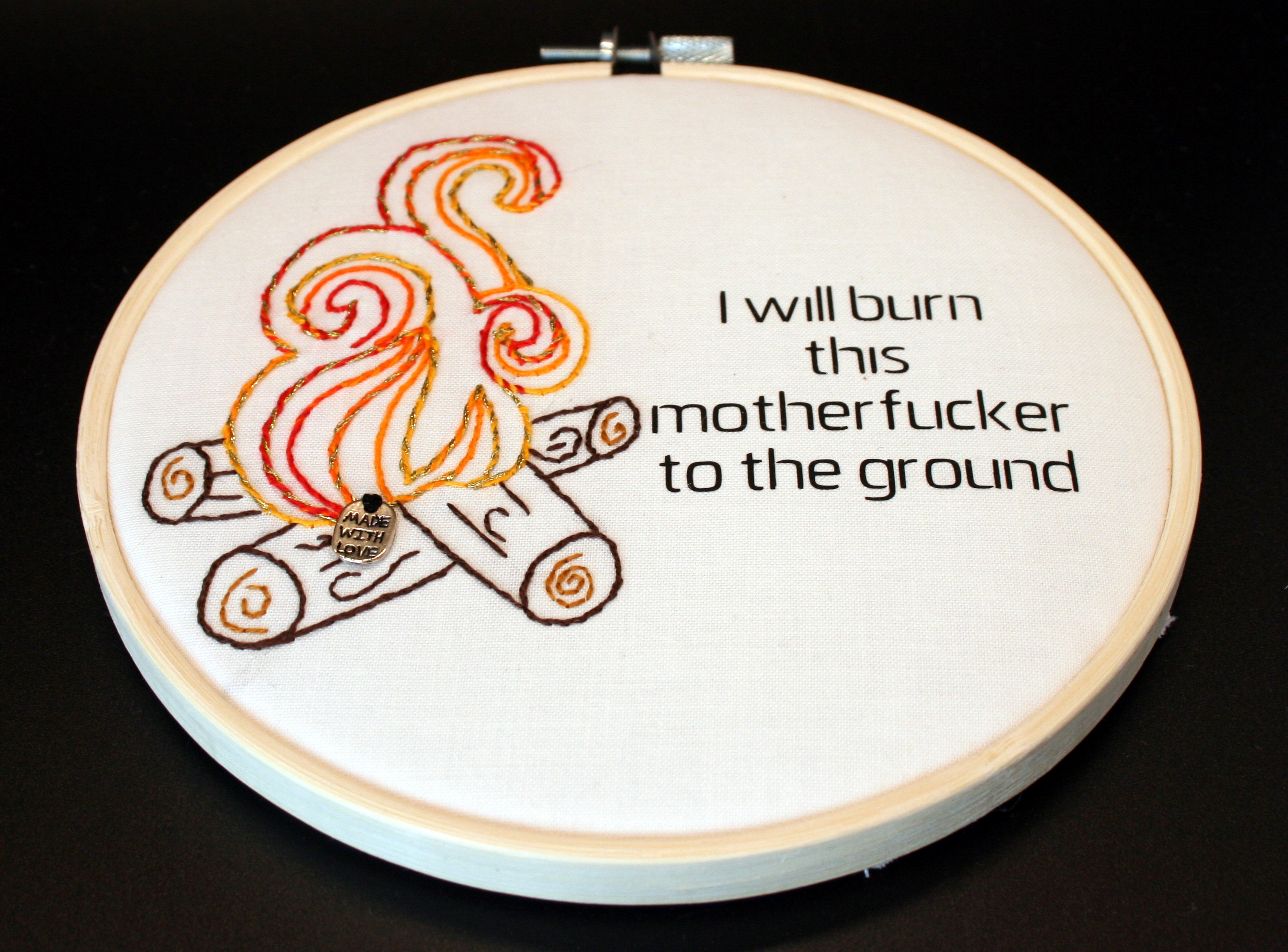 6-Inch embroidery hoop with image and text