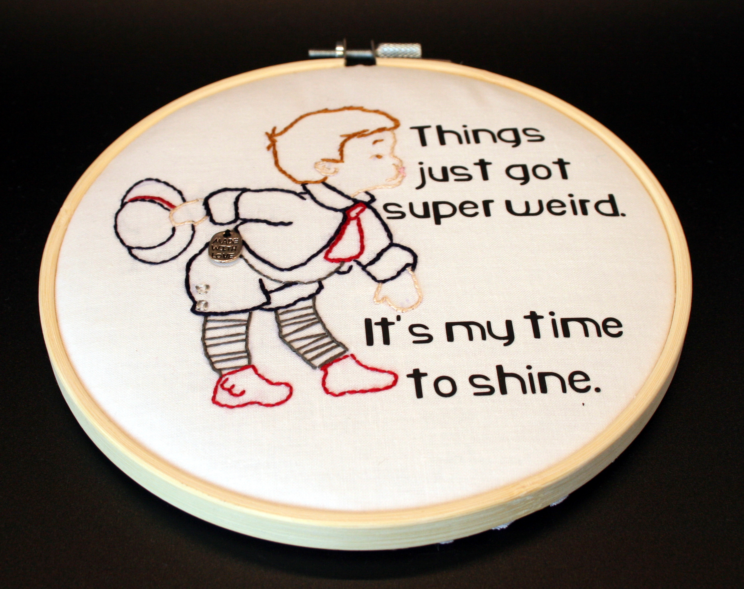 6-Inch embroidery hoop with image and text