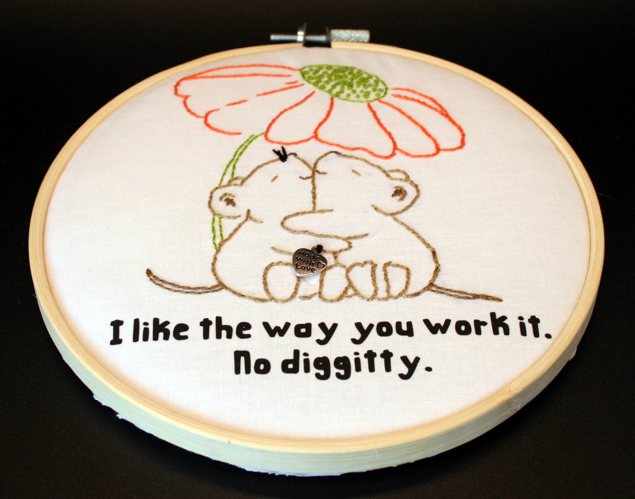 6-Inch embroidery hoop with image and text